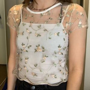 Transparent Embroidered Crop Top
